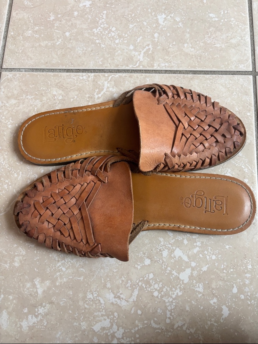 Urban Outfitters Latigo Women's Tan Woven Leather Slide Mule